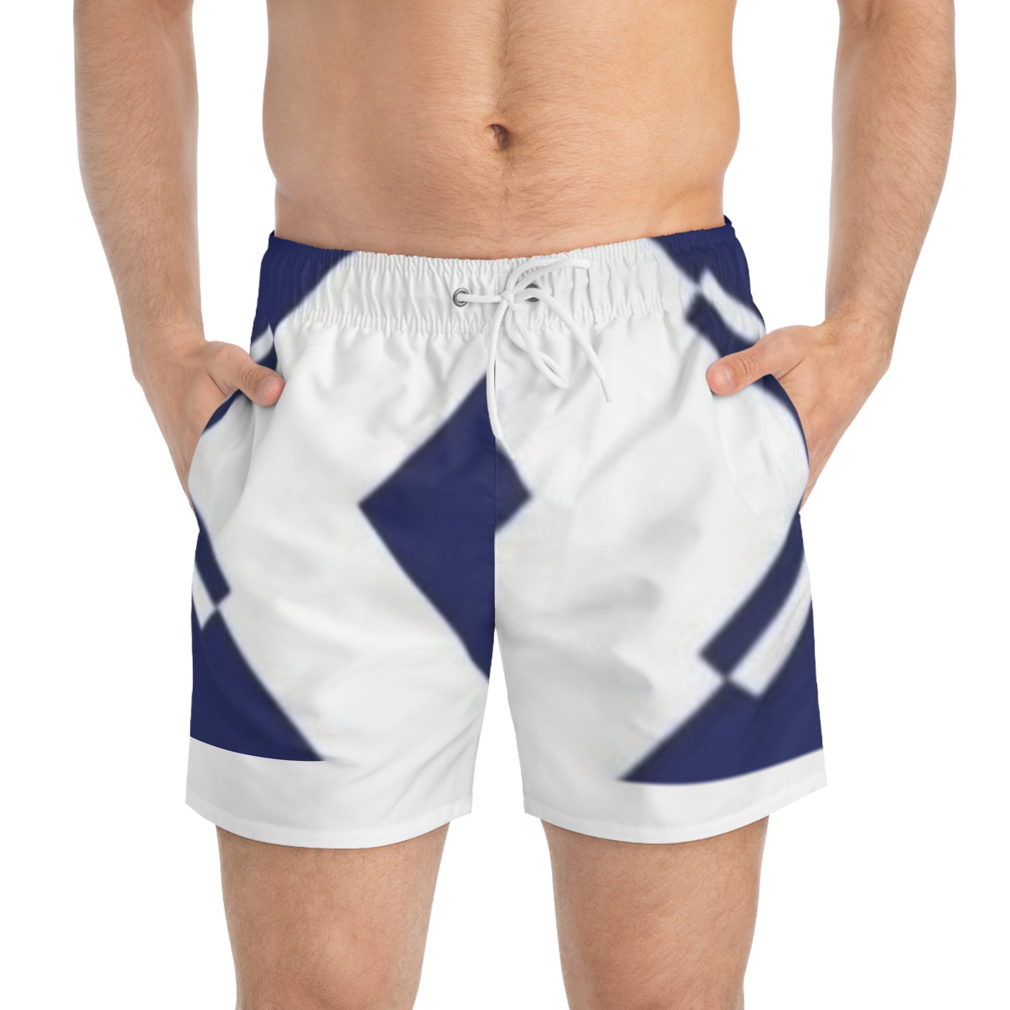 Navy Geometric Diamond Swim Trunks — All-Over Print