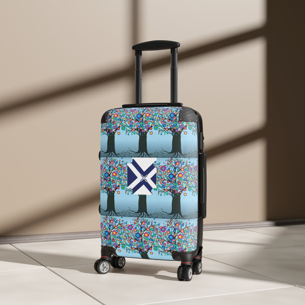 Blue Floral Tree Pattern Suitcase — Luggage Cover with XT Saltire Accent