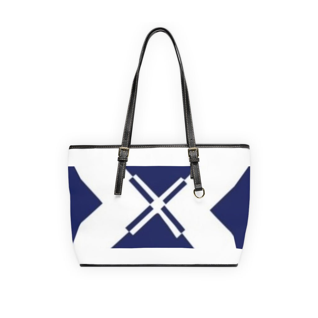 Nautical Navy Cross PU Leather Shoulder Bag - Coastal Tote with Modern Geometric Flag Design