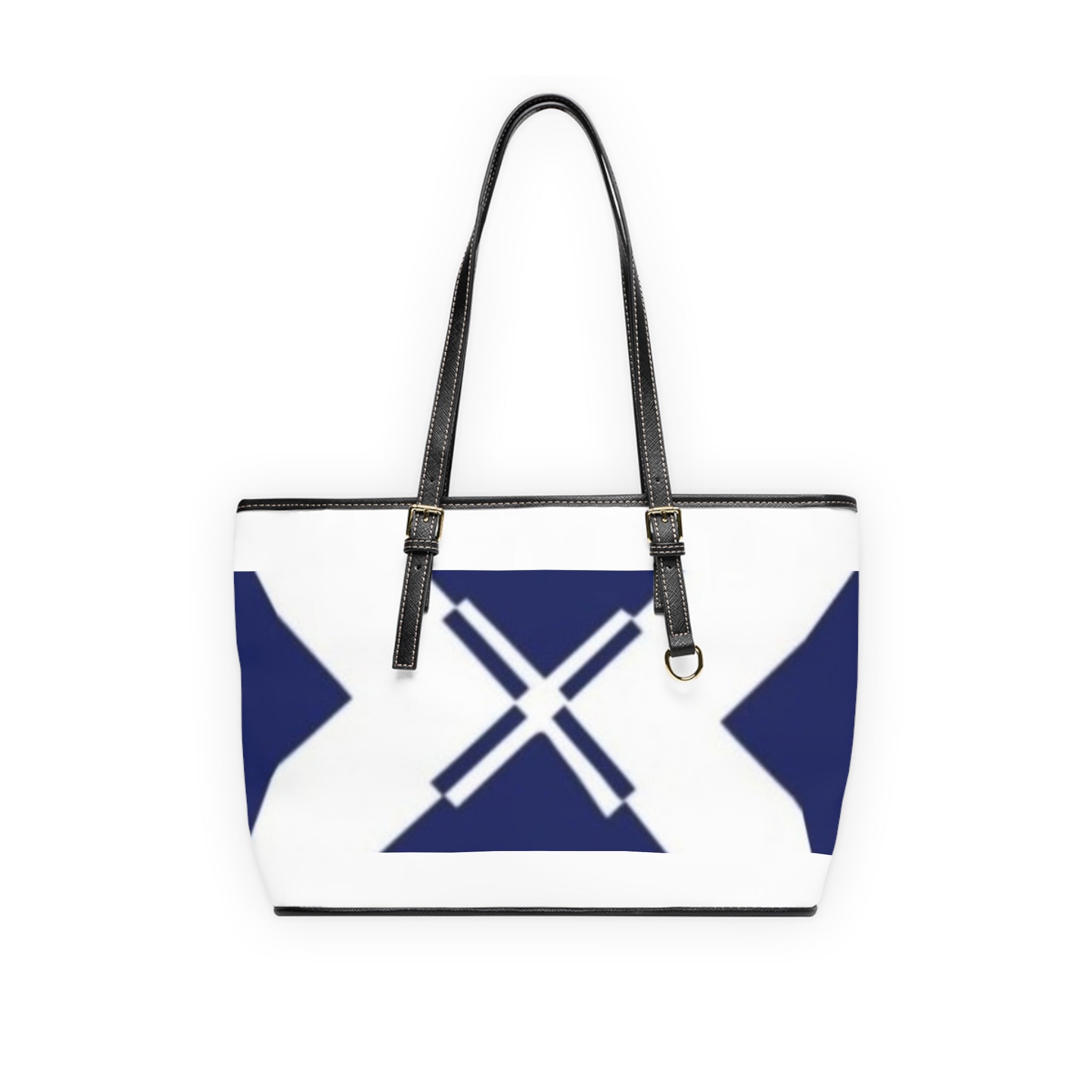 Nautical Navy Cross PU Leather Shoulder Bag - Coastal Tote with Modern Geometric Flag Design