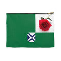 Green Rose Accessory Pouch — Floral Rose Zip Cosmetic Bag with Blue Cross Accent