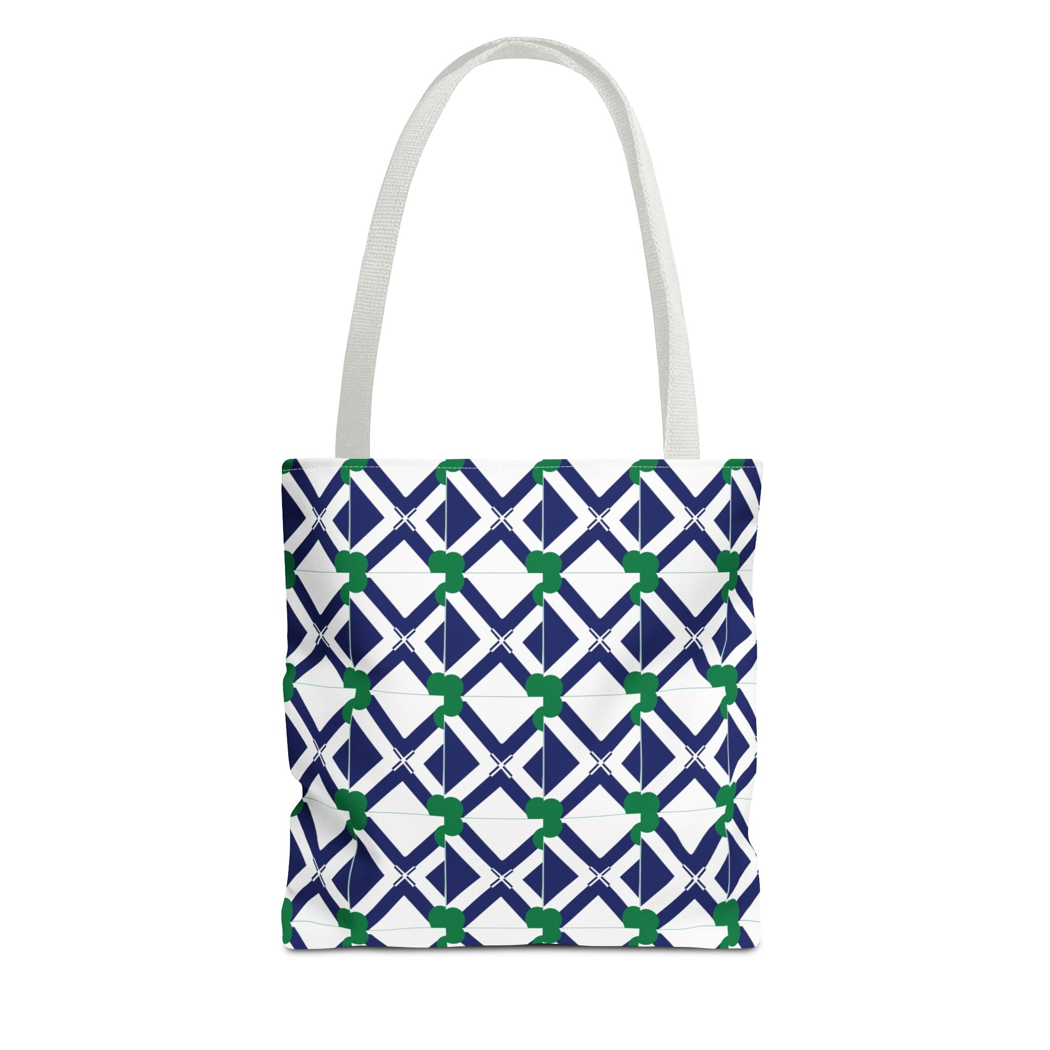 Geometric Navy & Green Lattice Tote Bag