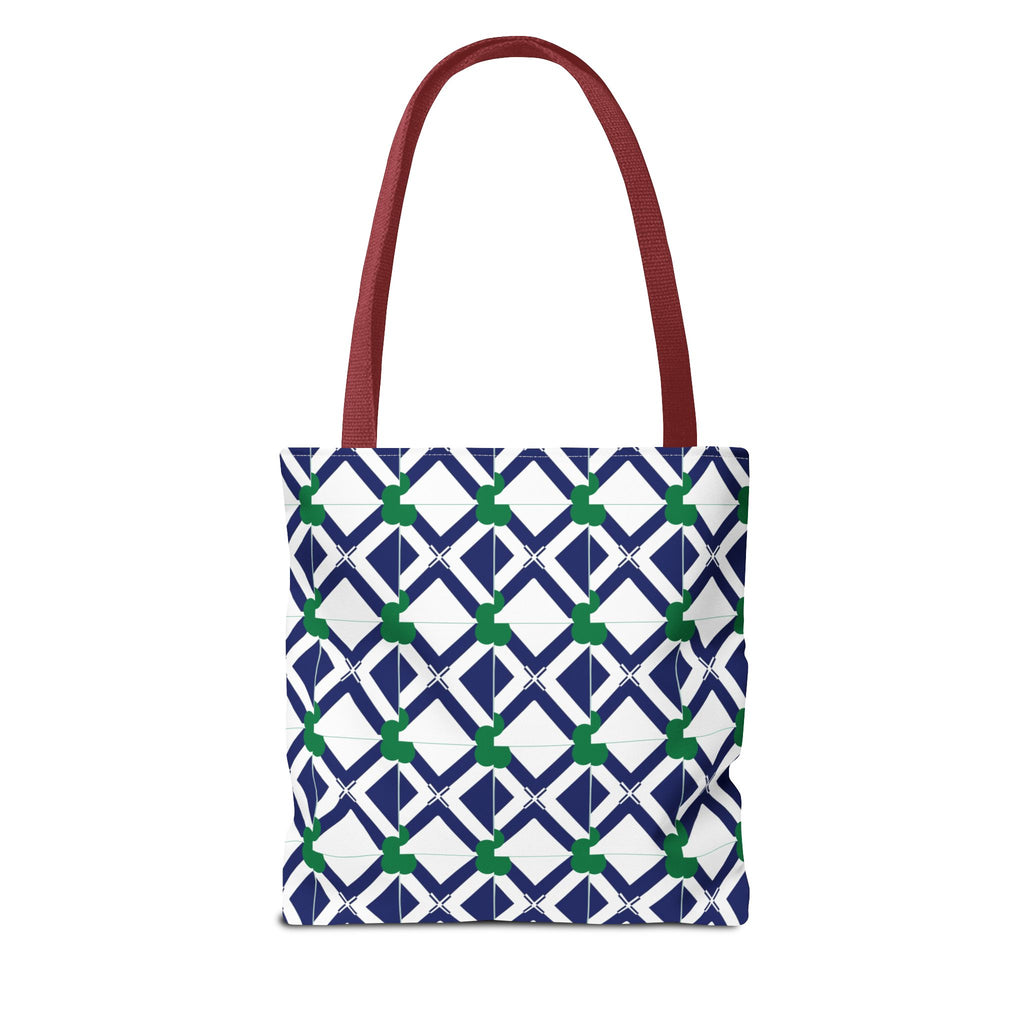 Geometric Navy & Green Lattice Tote Bag