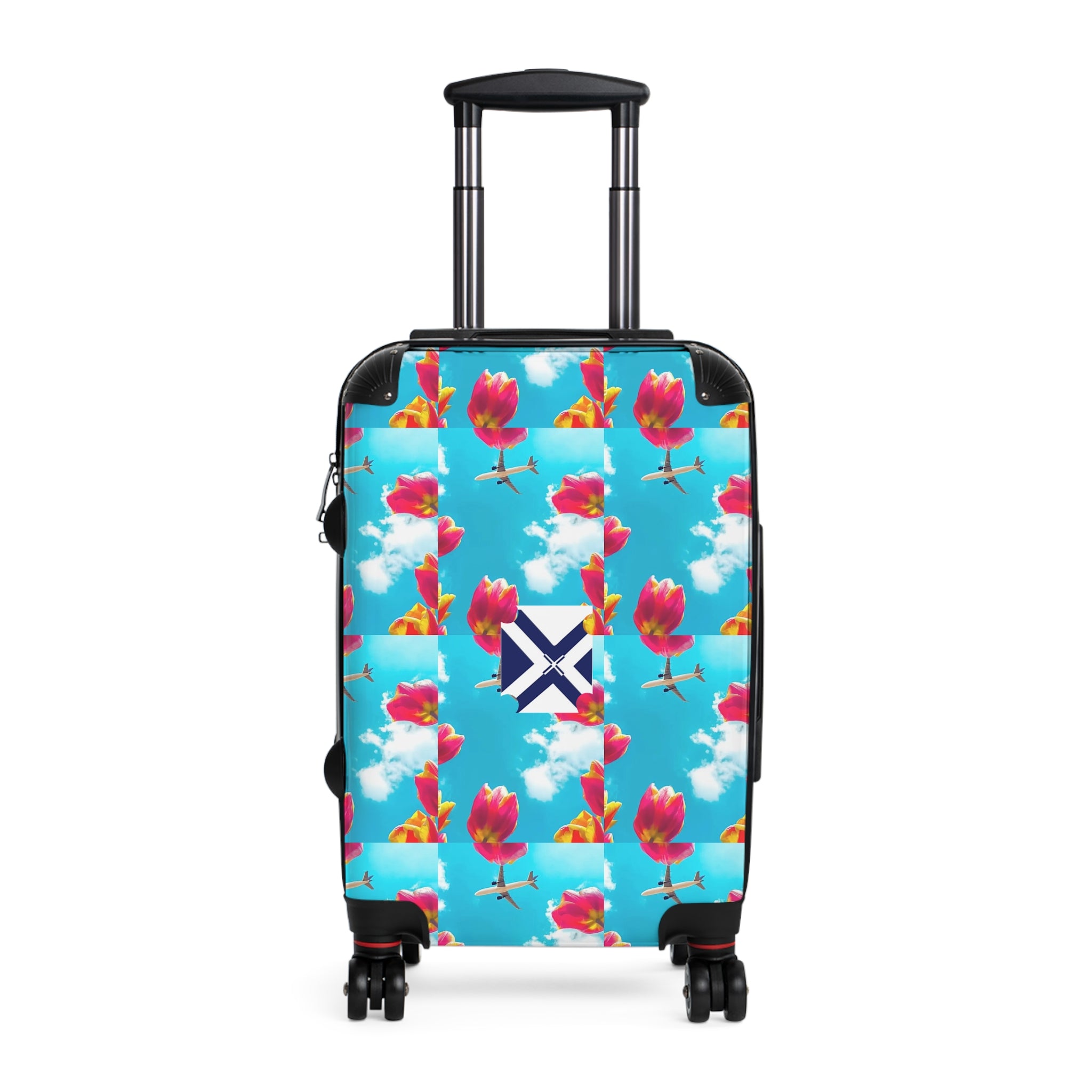 Floral Sky Carry-On Suitcase — Bright Tulip Pattern Travel Luggage
