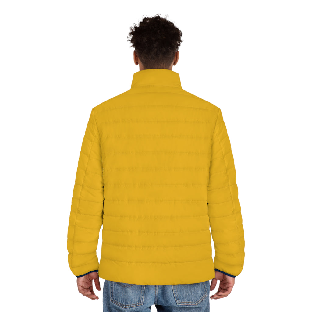 XT7 Yellow Puffer Jacket — Geometric Patch Chest Design
