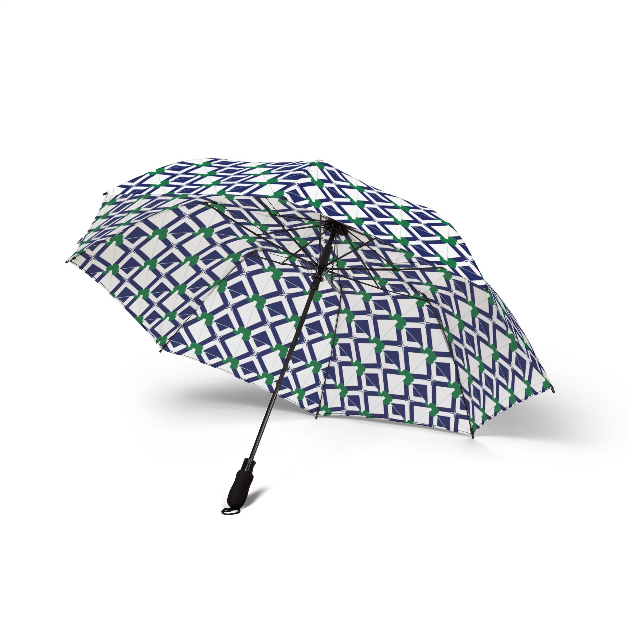 XT8 Foldable Umbrella — Navy & Green Geometric Pattern, Semi‑Automatic Compact Rain Umbrella