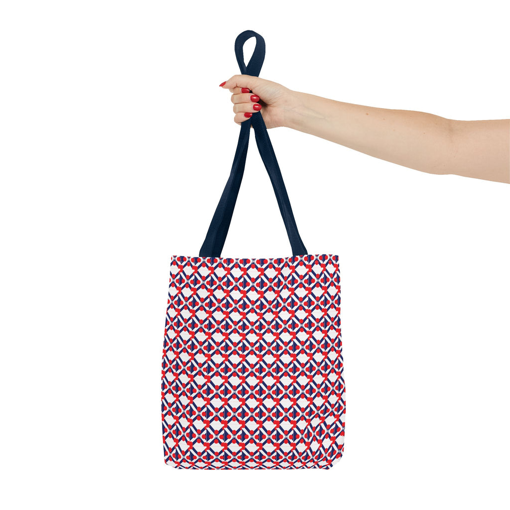 XT9 Red White Blue Geometric Tote Bag – All-Over Print Patriotic Pattern