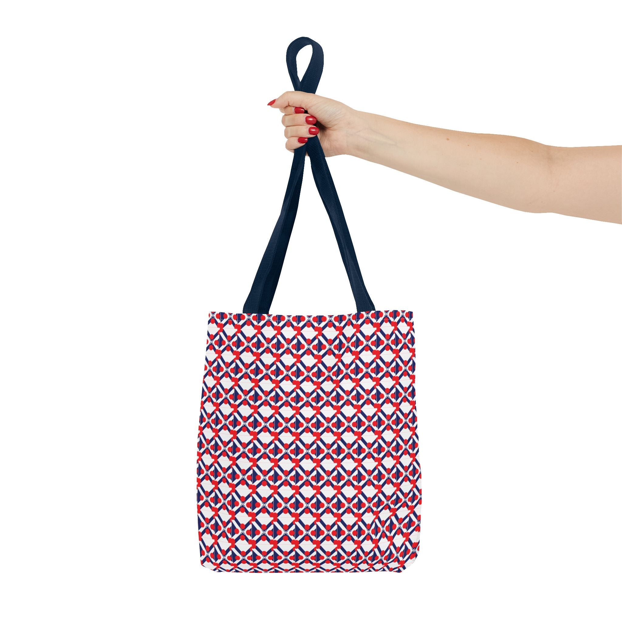 XT9 Red White Blue Geometric Tote Bag – All-Over Print Patriotic Pattern