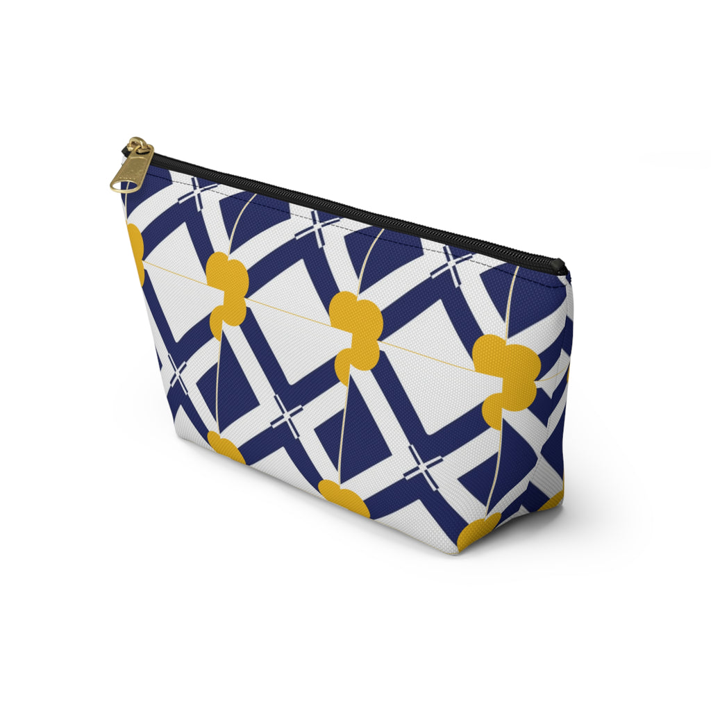 Navy & Gold Geometric Accessory Pouch — T-Bottom Cosmetic Bag