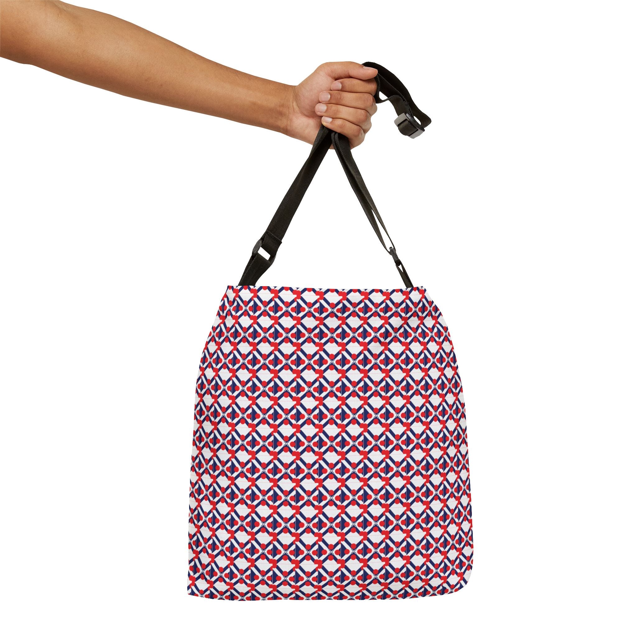 XT9 Adjustable Tote Bag — Red & Blue Geometric All-Over-Print Shoulder Tote