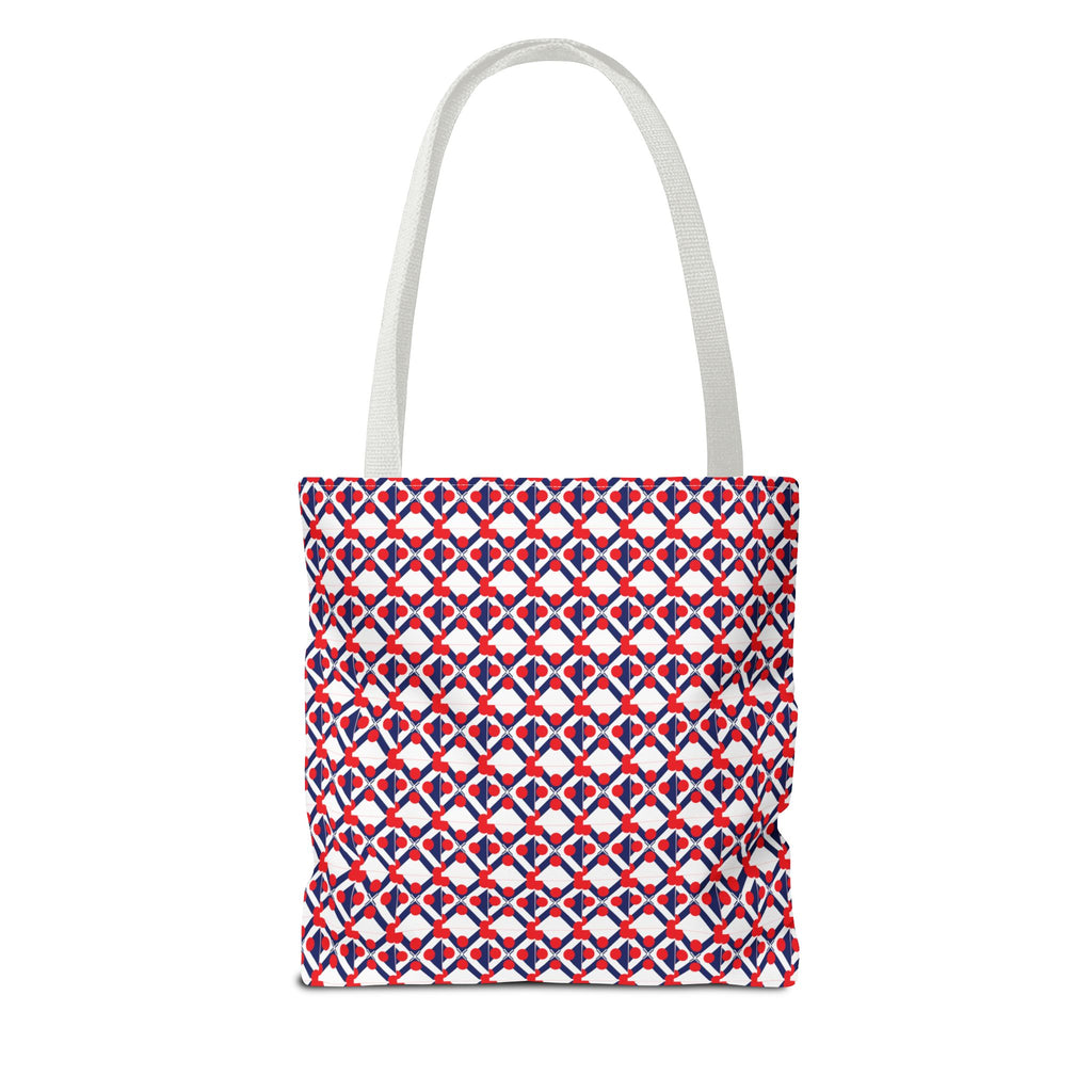 XT9 Red White Blue Geometric Tote Bag – All-Over Print Patriotic Pattern