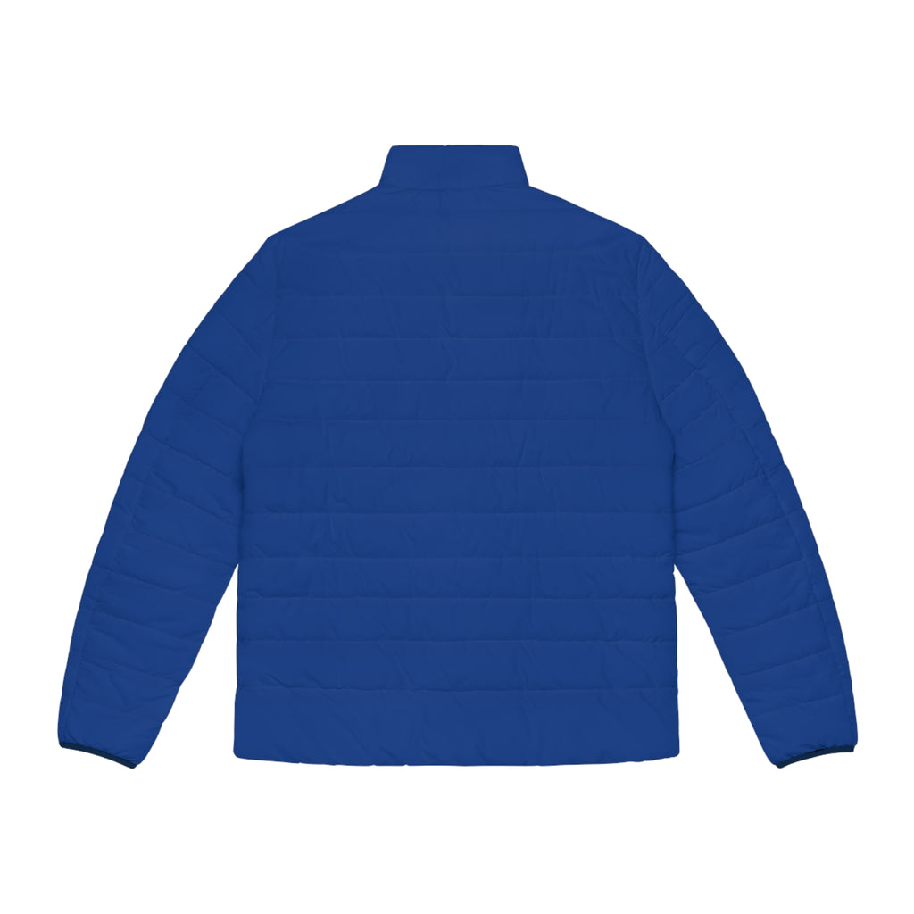 Men's Blue Puffer Jacket with Minimal Geometric Logo — Insulated Winter Coat