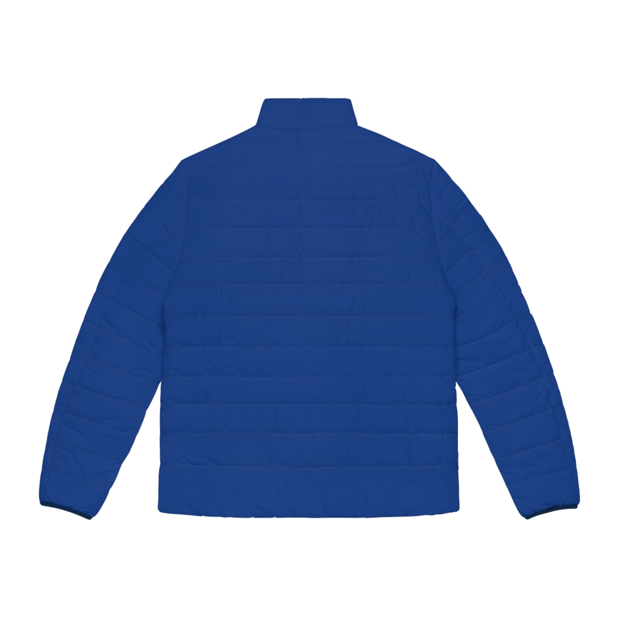 Men's Blue Puffer Jacket with Minimal Geometric Logo — Insulated Winter Coat