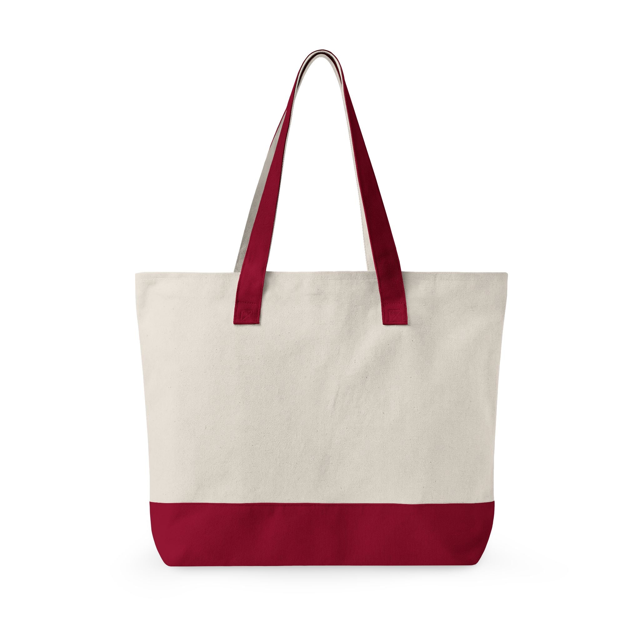 Canvas Tote Bag with Navy Geometric Cross Embroidery — Zippered Everyday Carry