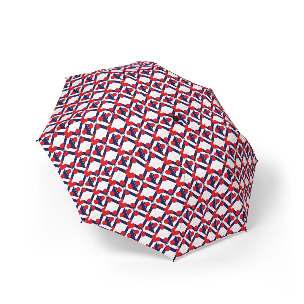 Foldable Umbrella — Red & Blue Geometric Pattern, Semi‑Automatic Compact Travel Umbrella