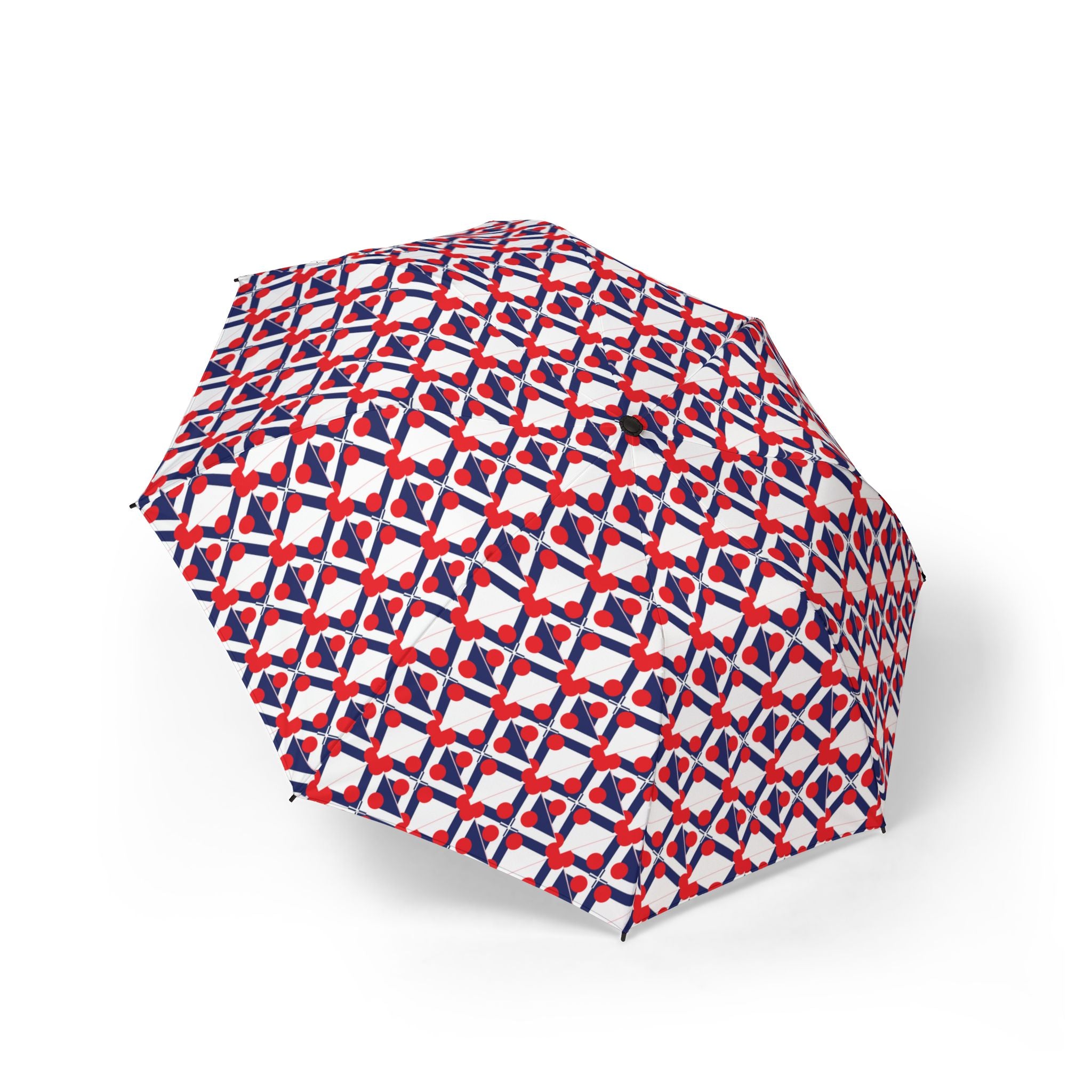 Foldable Umbrella — Red & Blue Geometric Pattern, Semi‑Automatic Compact Travel Umbrella
