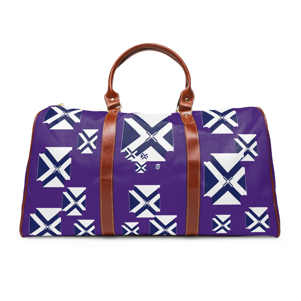 Purple Geometric Waterproof Travel Duffel — Patterned Overnight Bag