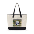 Canvas Tote Bag — Rustic Pine Forest Patch with Navy Saltire