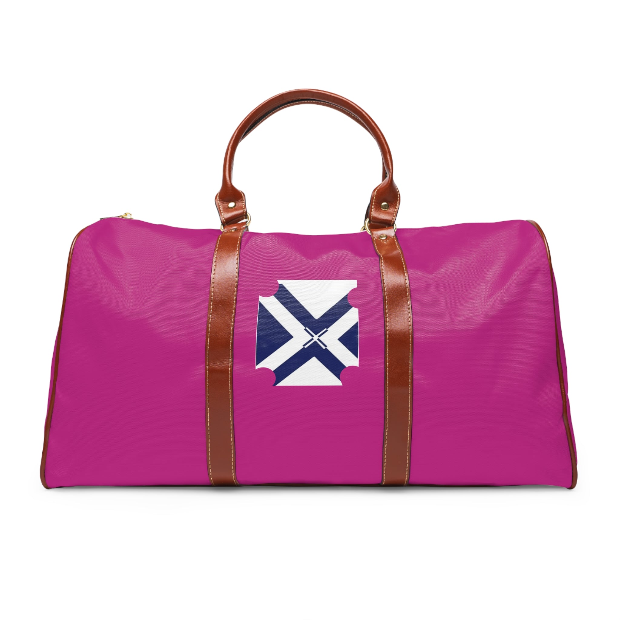 Waterproof Travel Duffle Bag — Pink with Nautical Cross Emblem