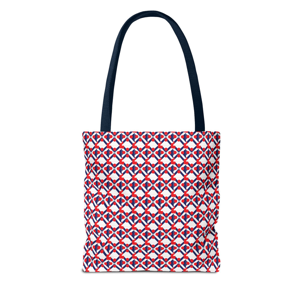 XT9 Red White Blue Geometric Tote Bag – All-Over Print Patriotic Pattern
