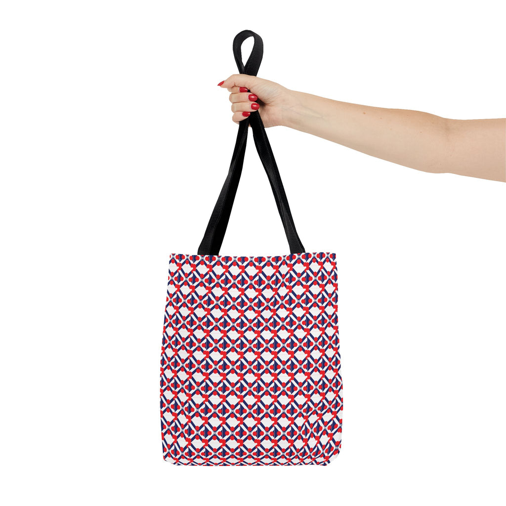 XT9 Red White Blue Geometric Tote Bag – All-Over Print Patriotic Pattern