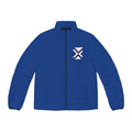 Men's Blue Puffer Jacket with Minimal Geometric Logo — Insulated Winter Coat
