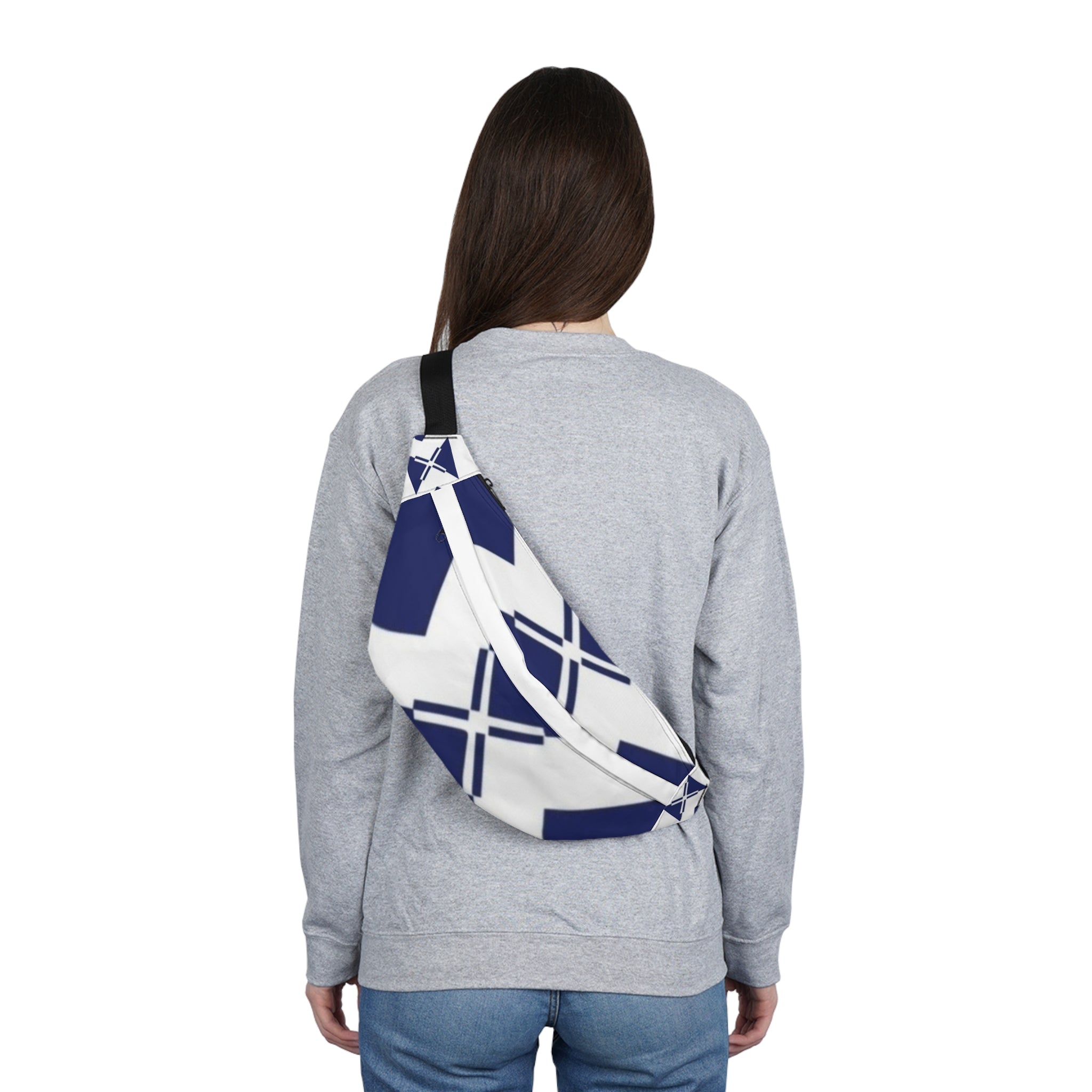 Nautical Blue Cross Large Fanny Pack — Stylish Travel Belt Bag