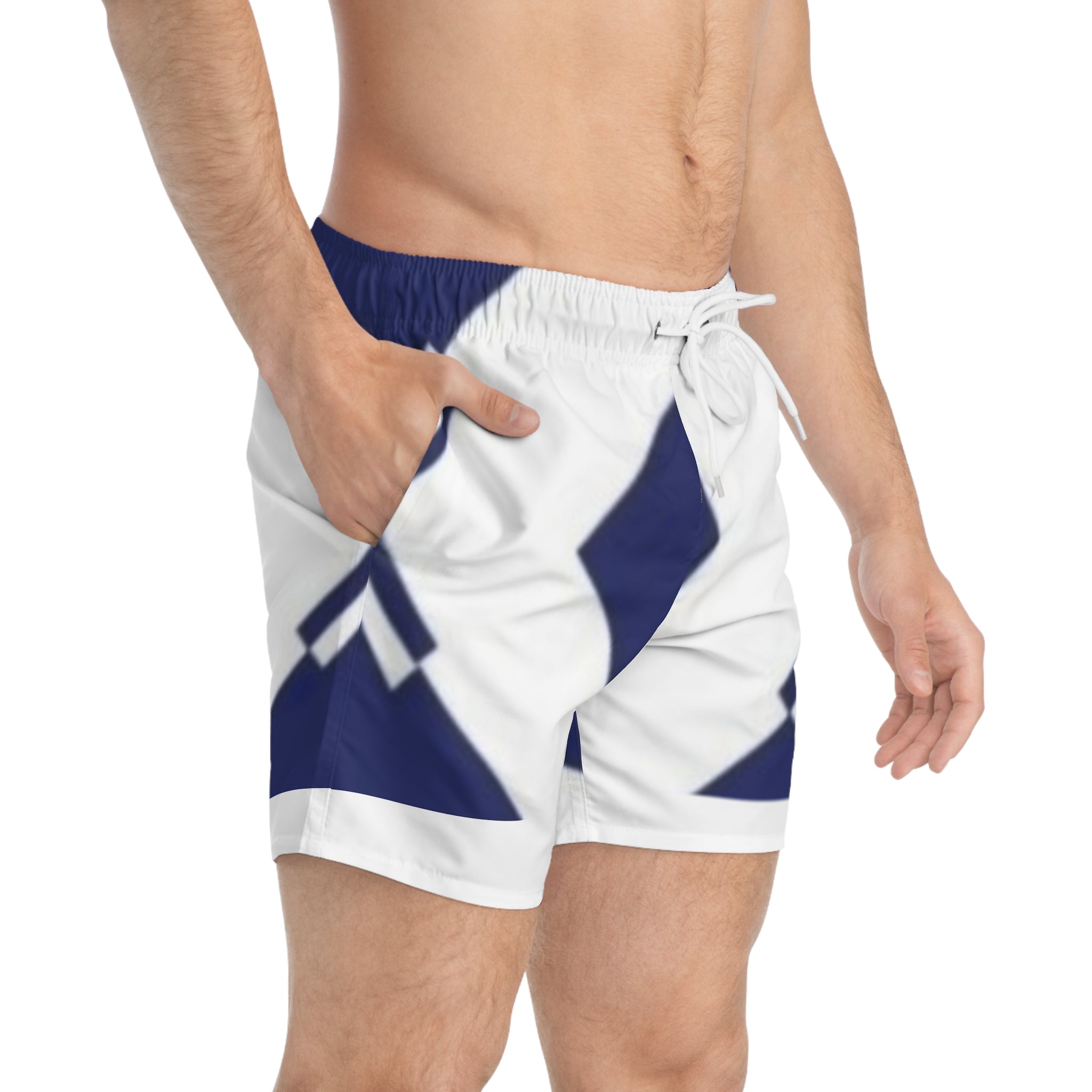 Navy Geometric Diamond Swim Trunks — All-Over Print