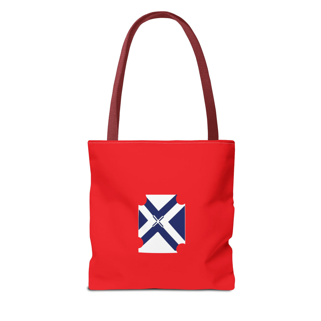 Red State Outline Tote Bag with Navy Saltire Design