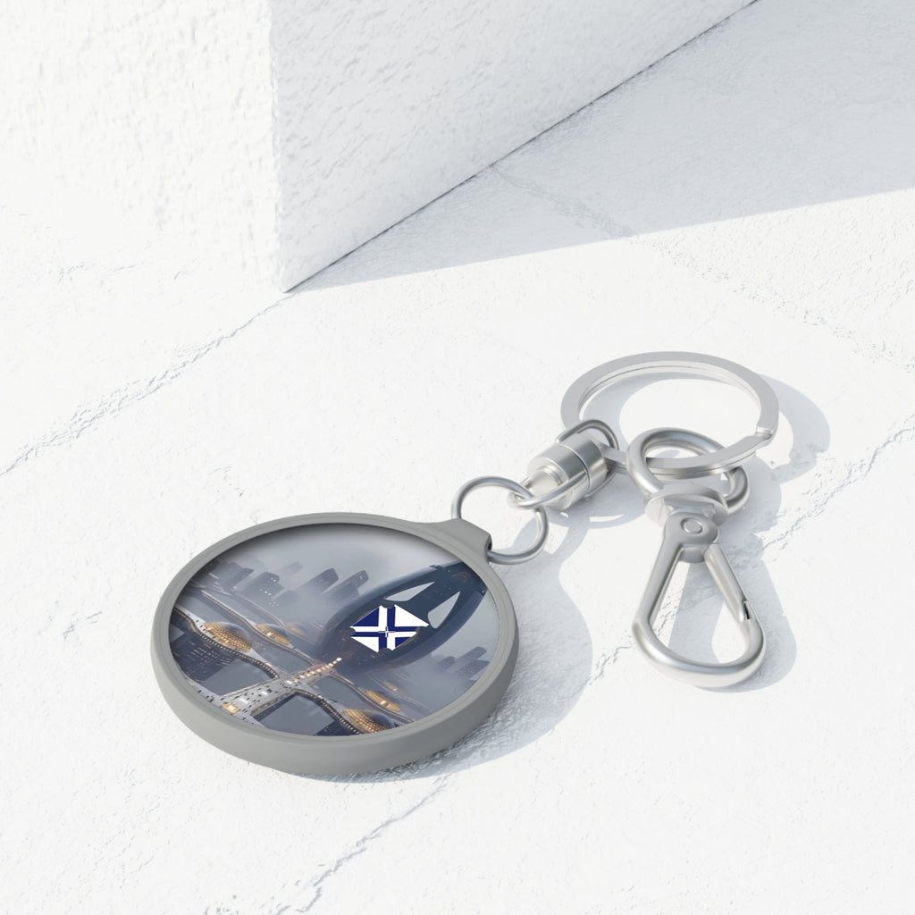 Futuristic Cityscape Keyring Tag — Sci‑Fi Skyline Keychain