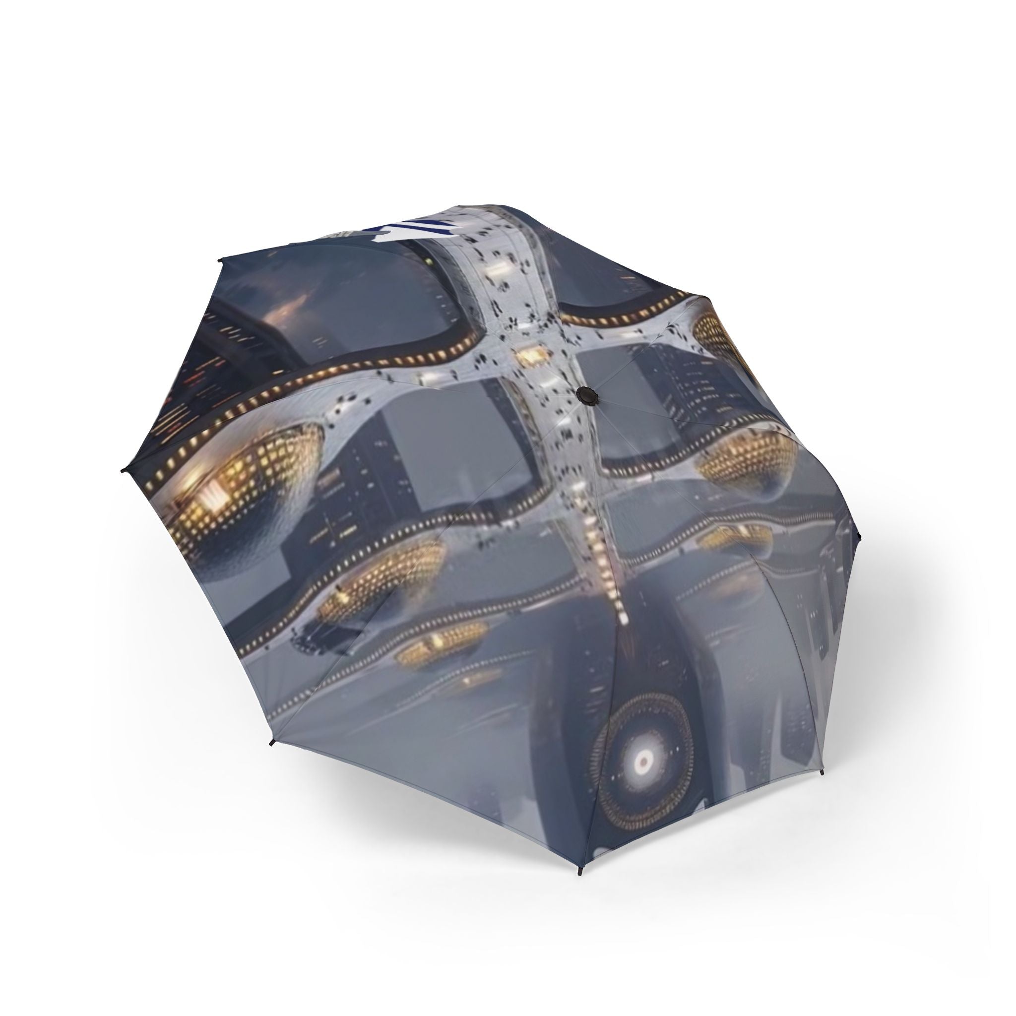 Foldable Umbrella — Night City Lights Pattern, Semi‑Automatic Compact Travel Umbrella