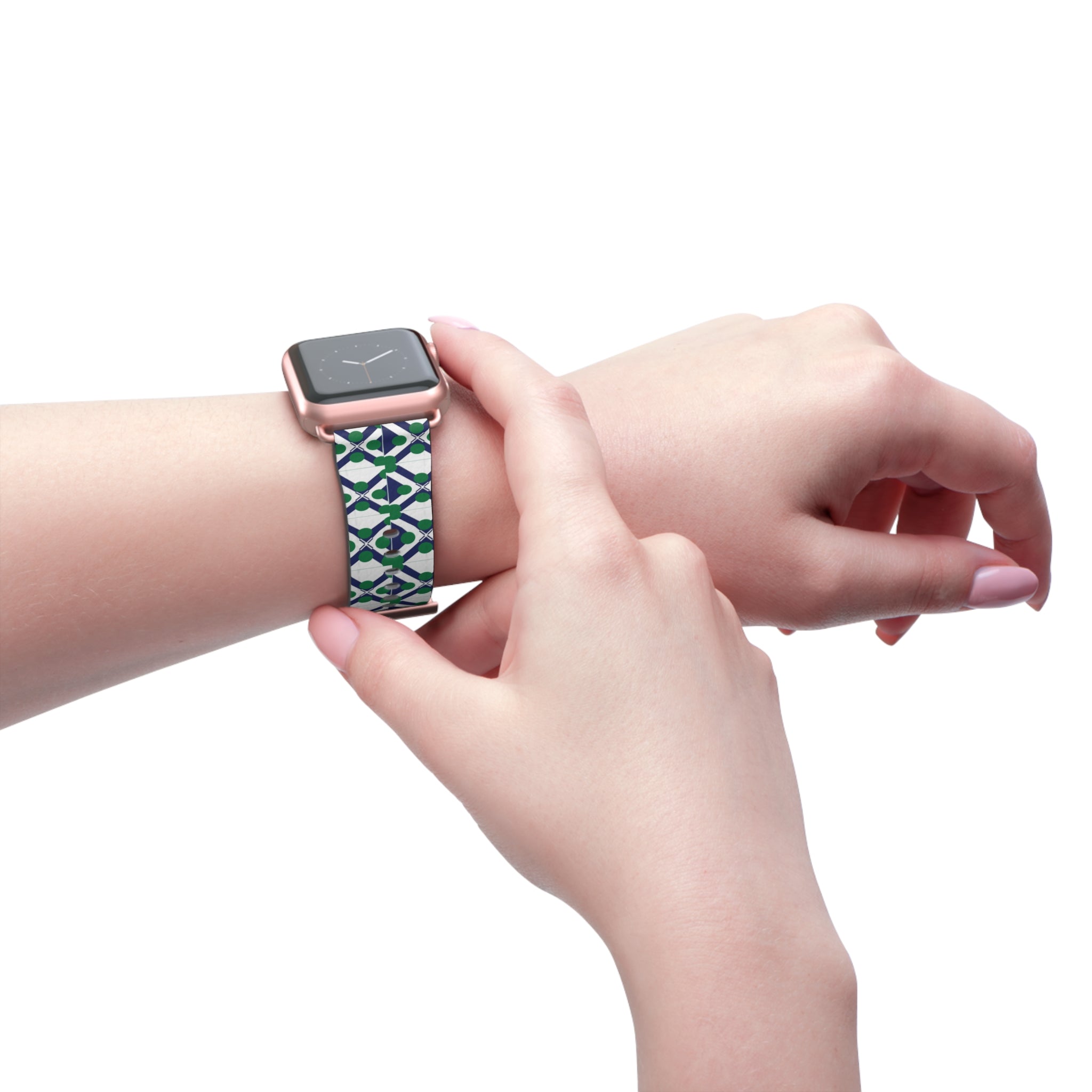 XT9 Green & Navy Tile Watch Band — Patterned Apple Watch Strap