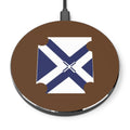 Brown Wireless Charger with Blue White Nautical Cross Design