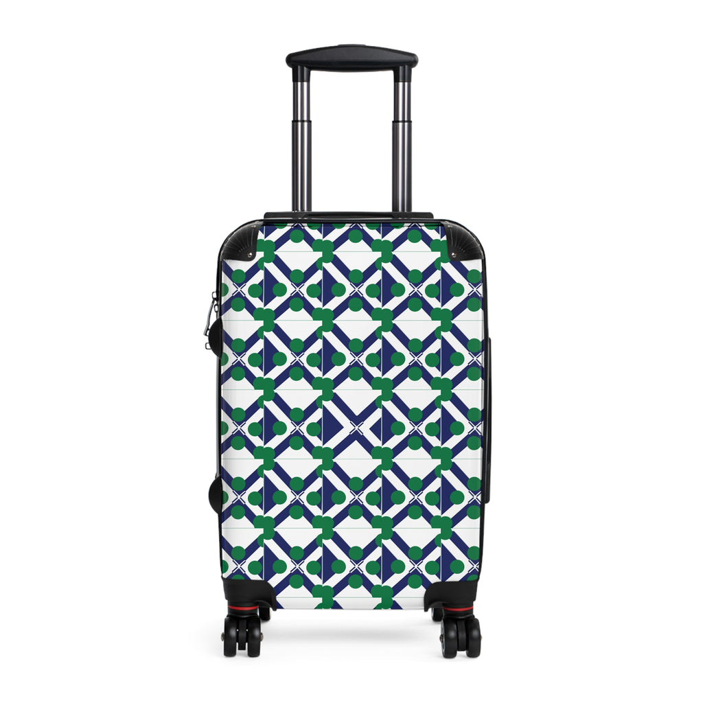 Xponet Geometric Green & Navy Carry-On Suitcase – Modern Tile Pattern Travel Luggage