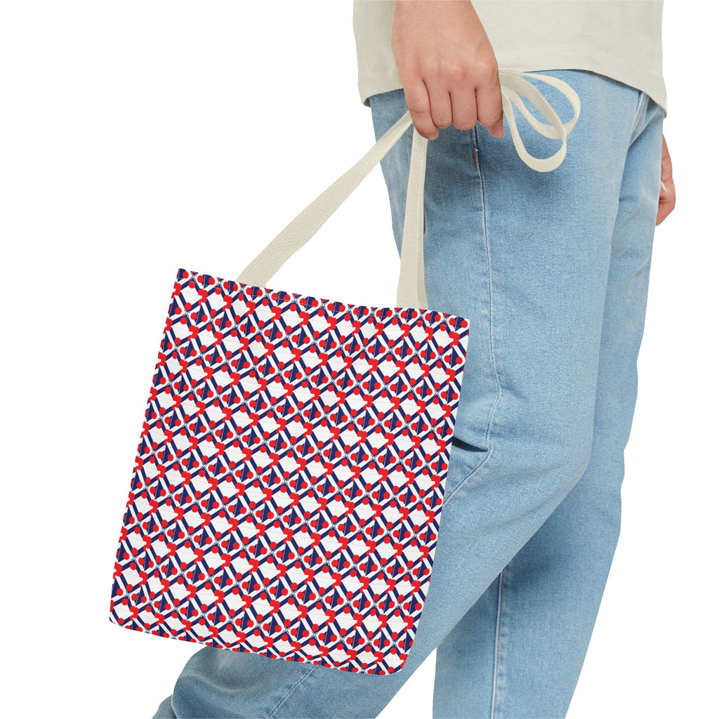 XT9 Red White Blue Geometric Tote Bag – All-Over Print Patriotic Pattern