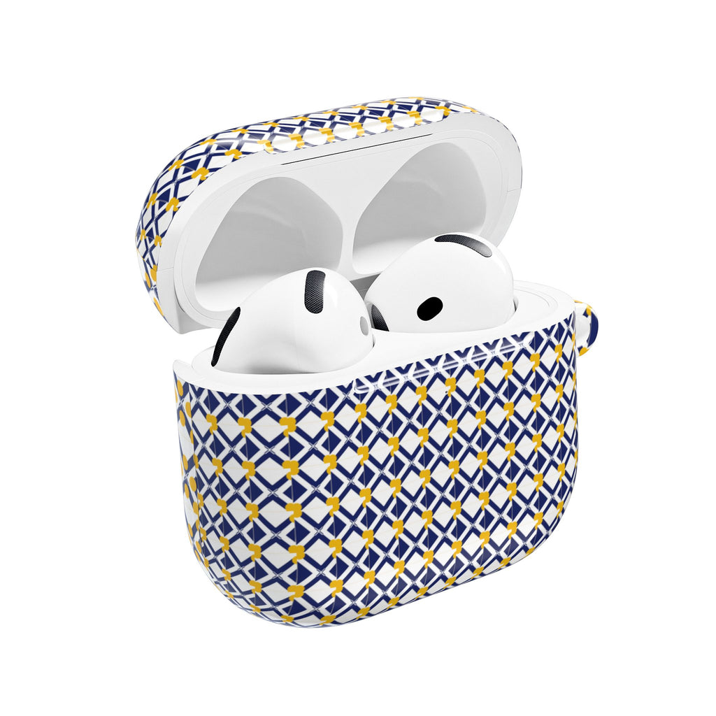 XT9 plus XT8  AirPods Case — Blue & Yellow Geometric Tile Pattern