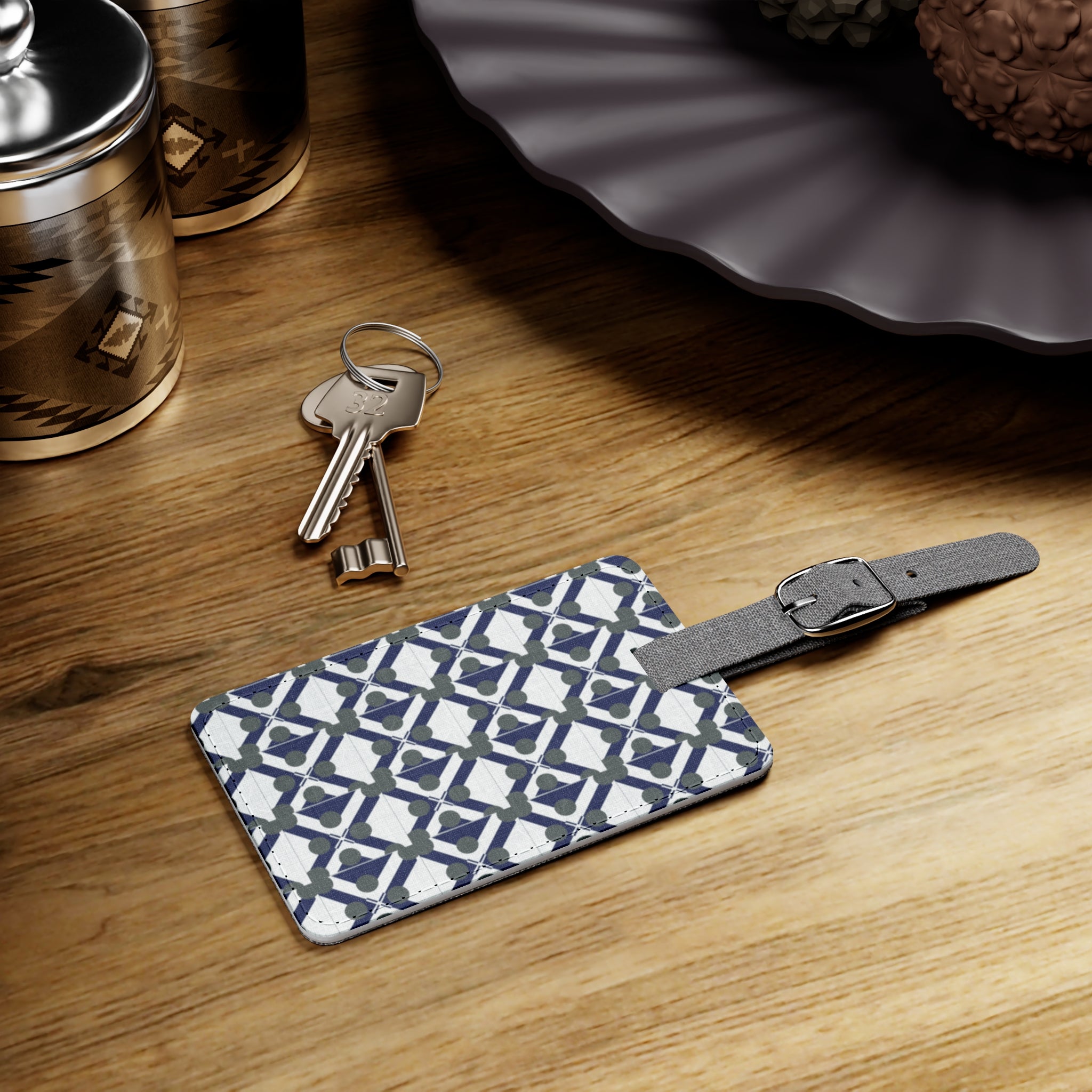 Geometric Navy Pattern Luggage Tag — Rectangle Saffiano Polyester