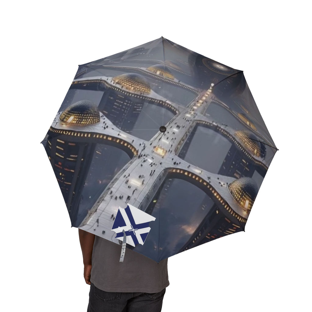 Foldable Umbrella — Night City Lights Pattern, Semi‑Automatic Compact Travel Umbrella