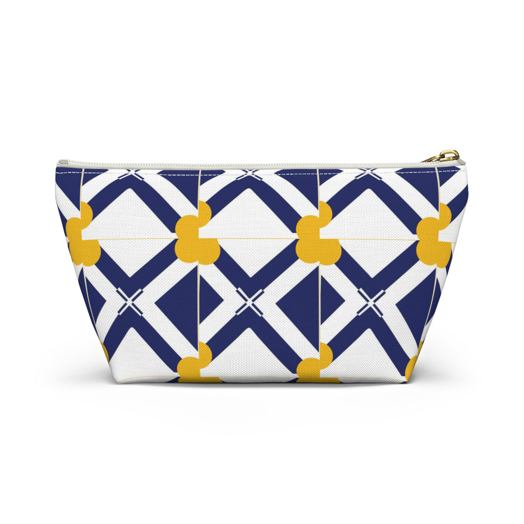 Navy & Gold Geometric Accessory Pouch — T-Bottom Cosmetic Bag