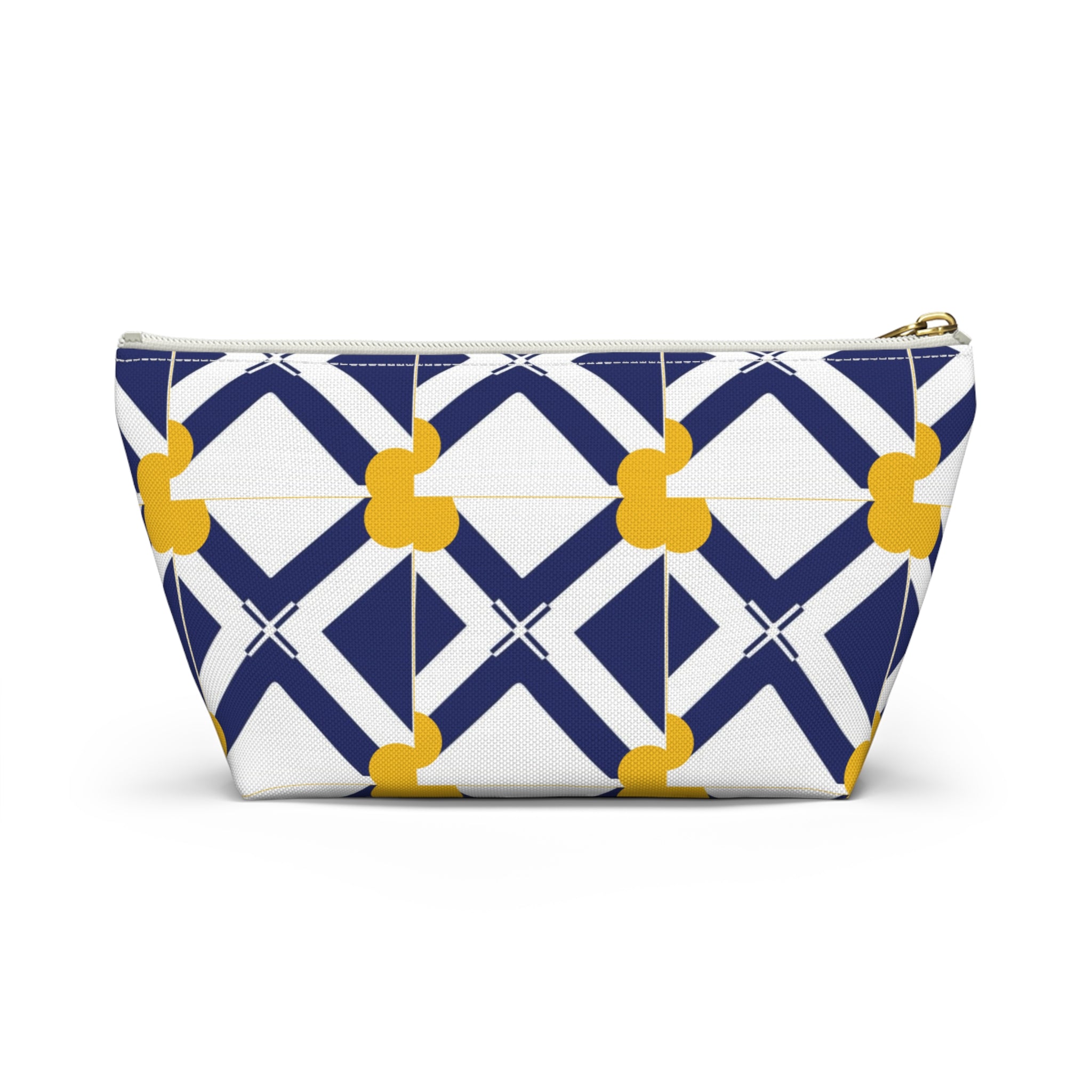 Navy & Gold Geometric Accessory Pouch — T-Bottom Cosmetic Bag