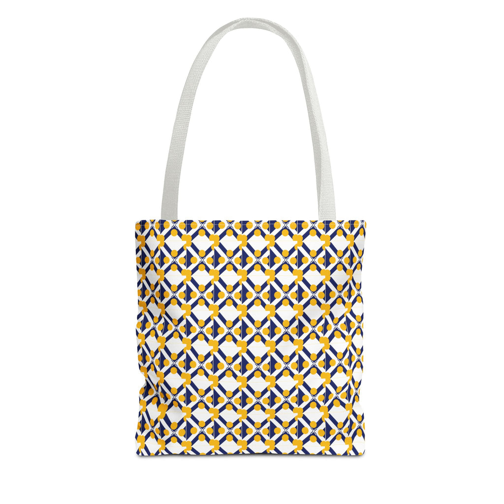 Geometric Mosaic Tote Bag — Yellow & Navy Patterned All-Over Print