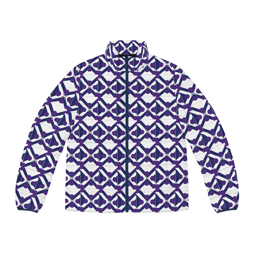 Geometric Indigo Puffer Jacket