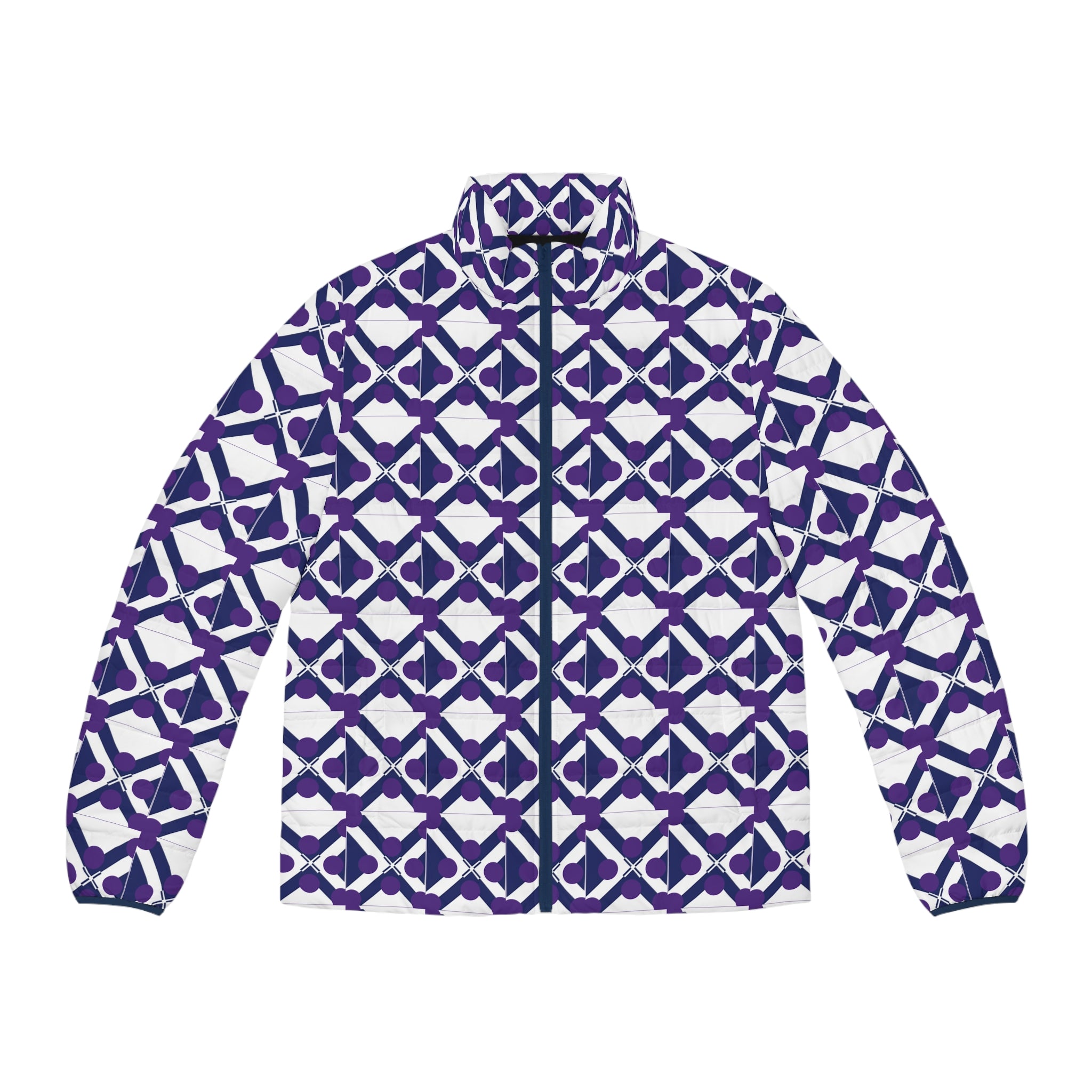 Geometric Indigo Puffer Jacket