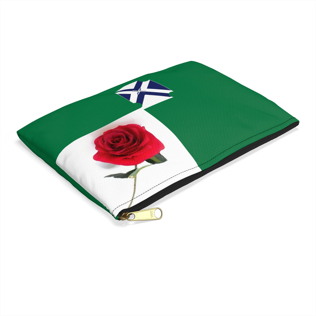 Green Rose Accessory Pouch — Red Rose Floral Zip Cosmetic Bag
