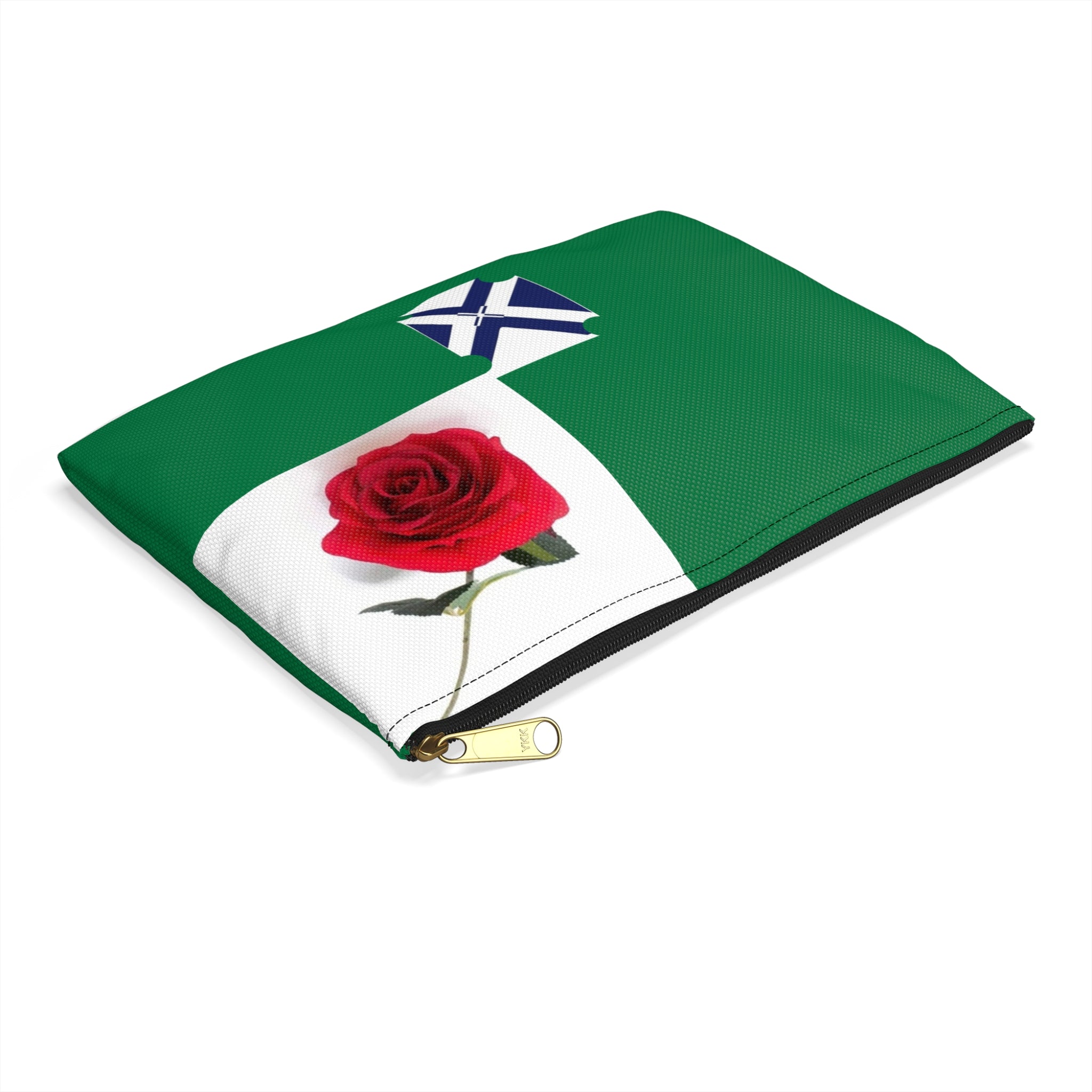 Green Rose Accessory Pouch — Red Rose Floral Zip Cosmetic Bag