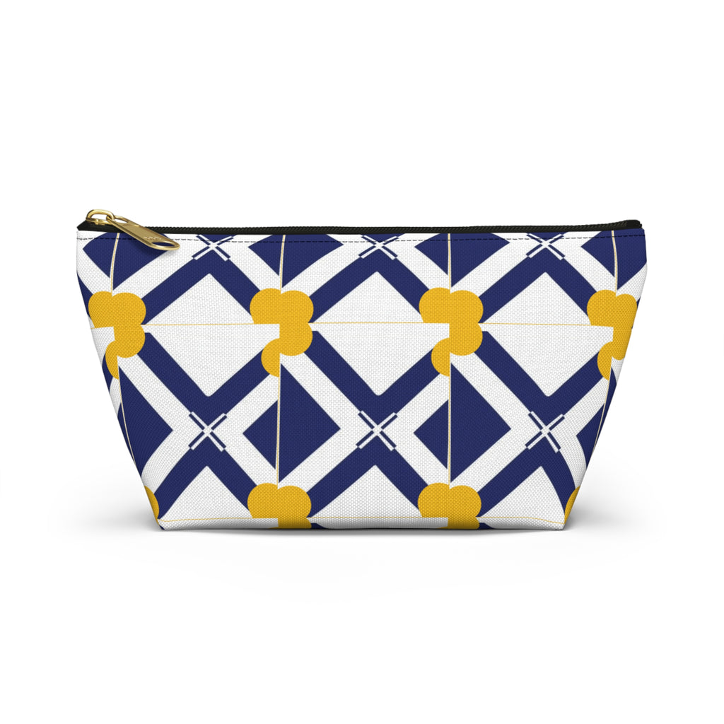 Navy & Gold Geometric Accessory Pouch — T-Bottom Cosmetic Bag