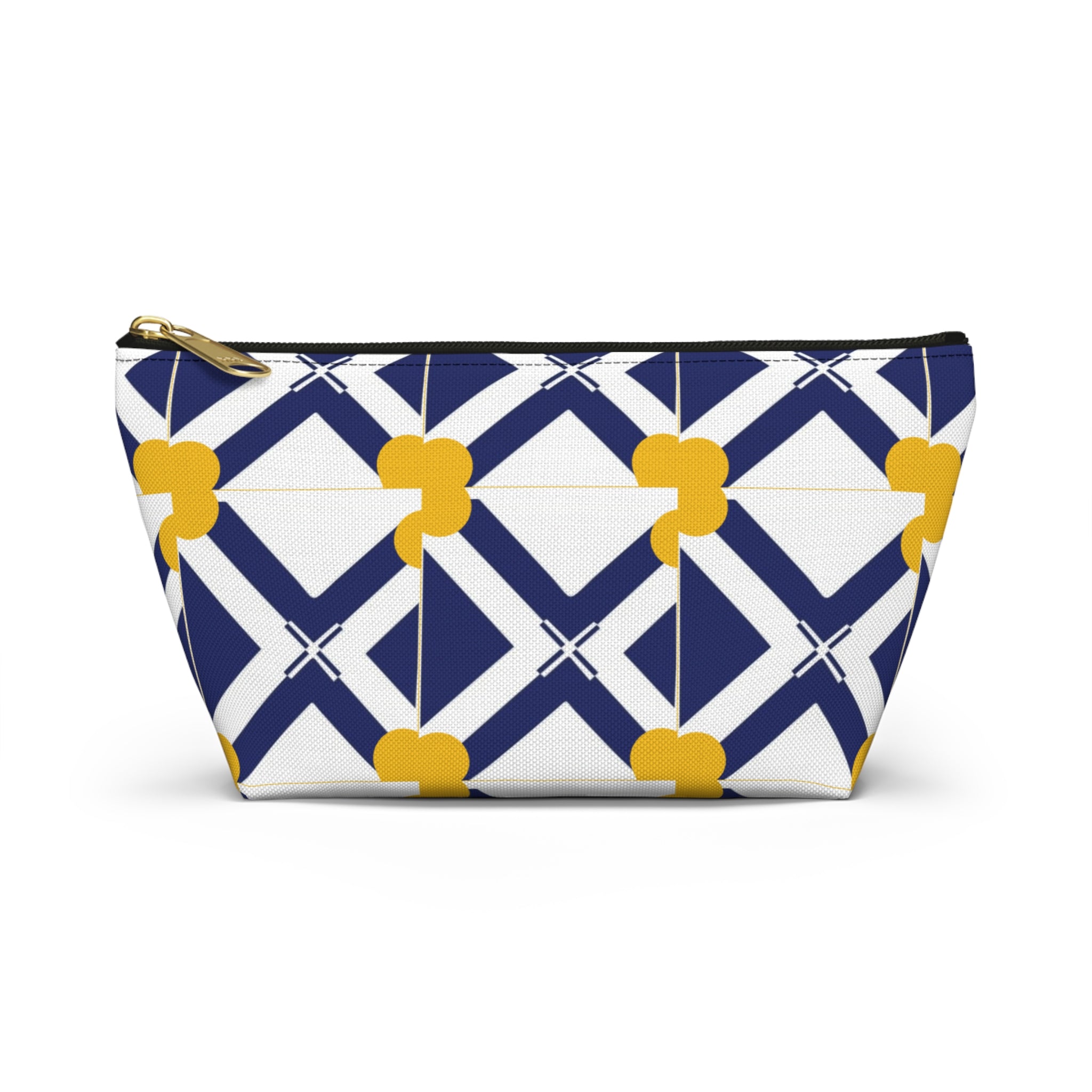 Navy & Gold Geometric Accessory Pouch — T-Bottom Cosmetic Bag