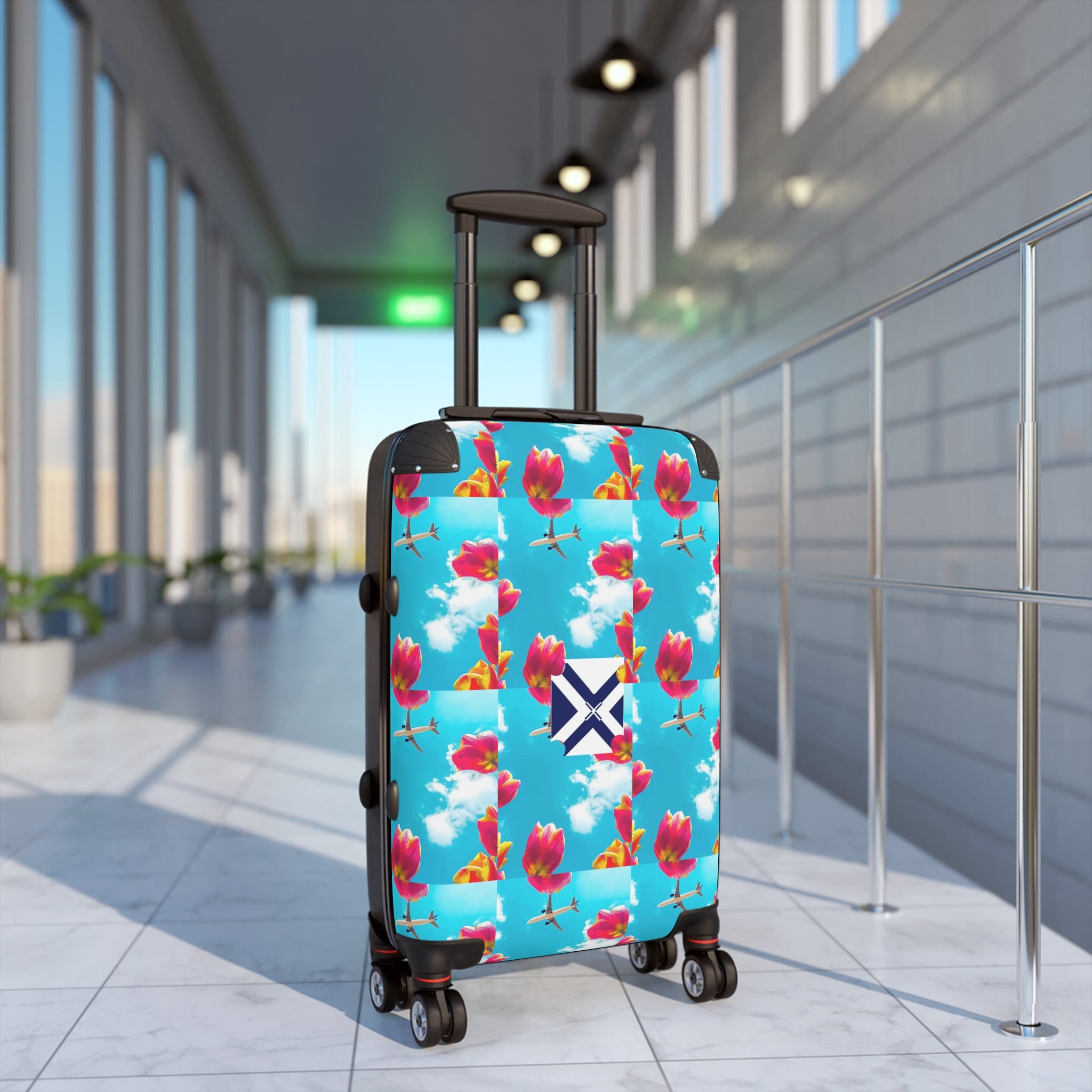 Floral Sky Carry-On Suitcase — Bright Tulip Pattern Travel Luggage