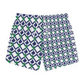 Swim Trunks — Navy Geometric Lattice Pattern with Green Accents