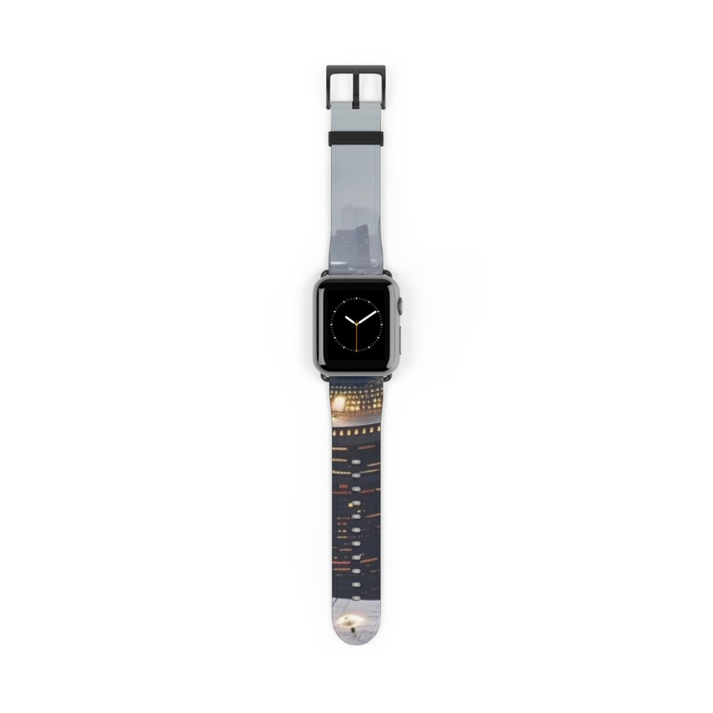 City Lights Leather Watch Band — Night Skyline Apple Watch Strap